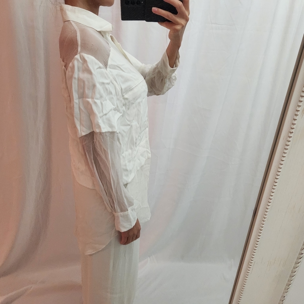 IRO Cream Button Down Shirt Colored mesh layer fashion trendy street wear White - Picture 3 of 9